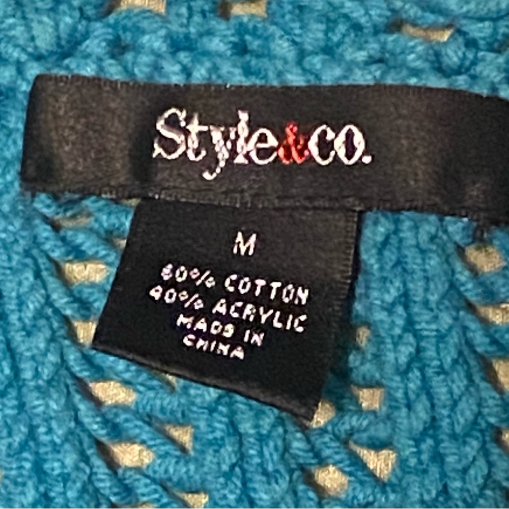 Women’s Style & Co. Dress Knit Cotton Sweater Blue Turquoise Medium snap Buttons - Picture 10 of 12
